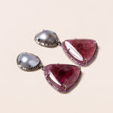 Tourmaline Cabochon and Mabe Pearls with Black Diamonds and Pink Sapphires Earrings