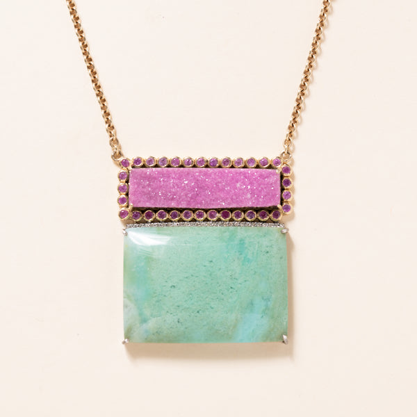 Geometric Pink and Turquoise Necklace