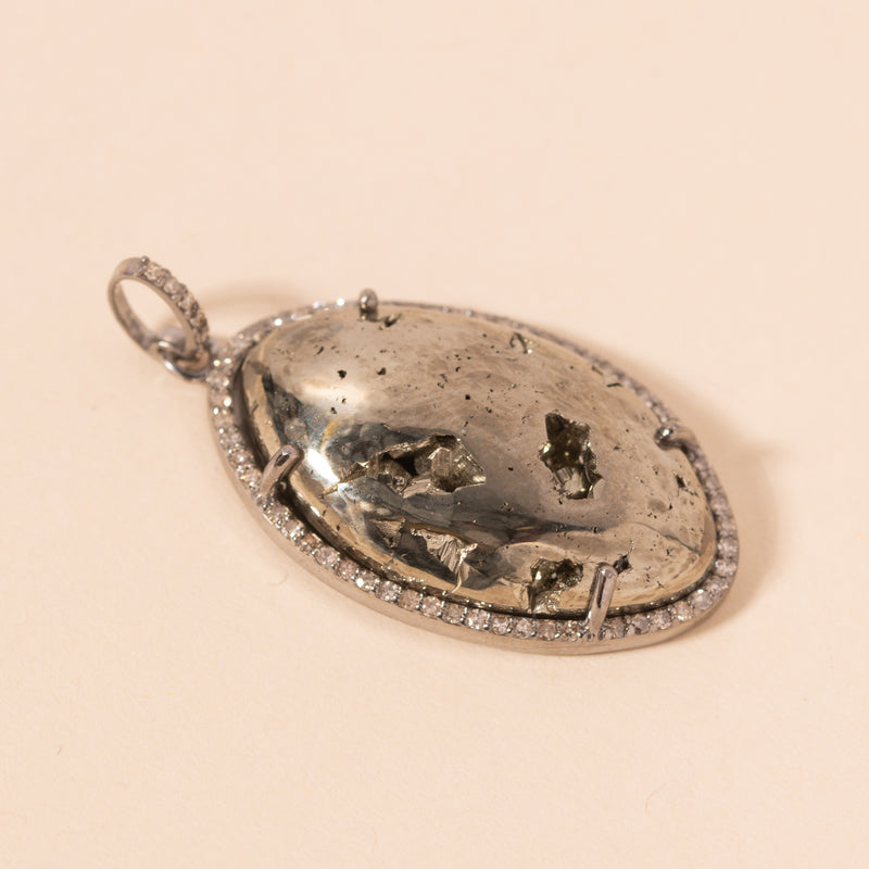 peruvian pyrite and diamond mandorla pendant 