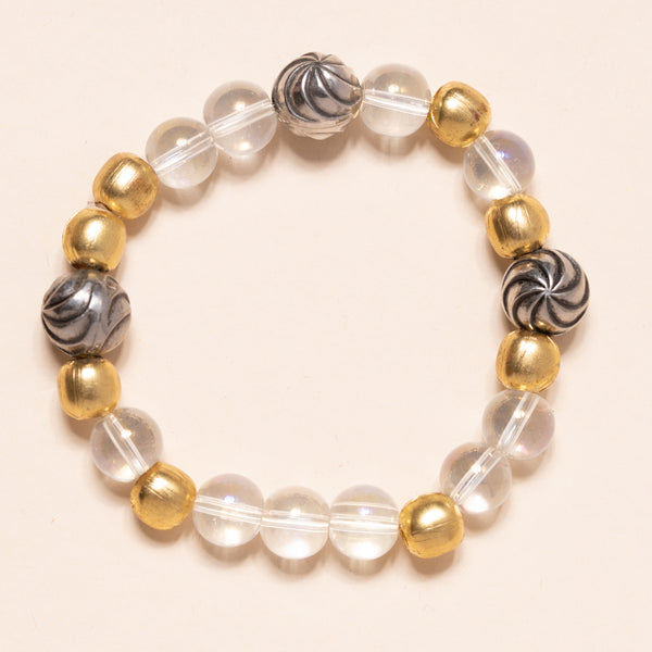 Aura Quartz beads with Sliver Beads and African Brass Bloom Bracelet