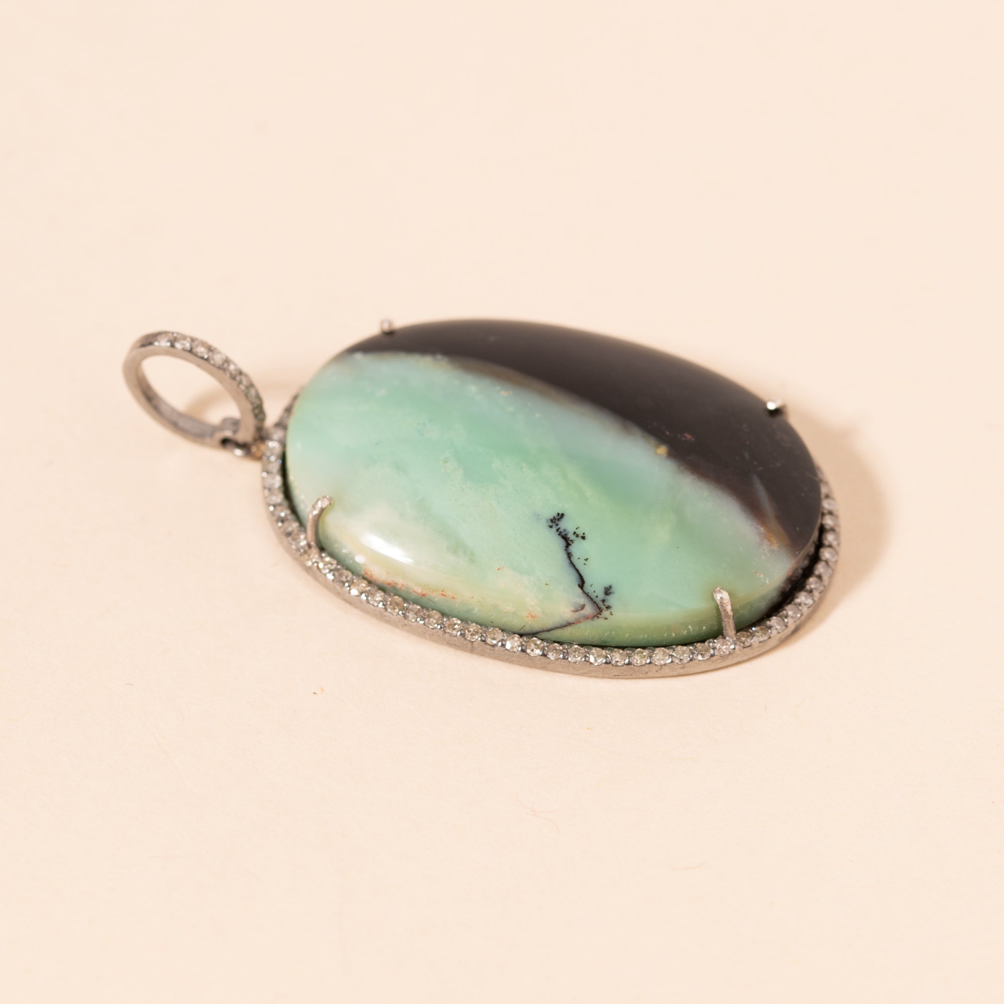 petrified opal cabochon pendant