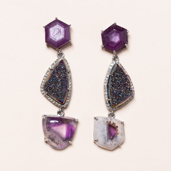 amethyst and russian rainbow pyrite diamond earrings