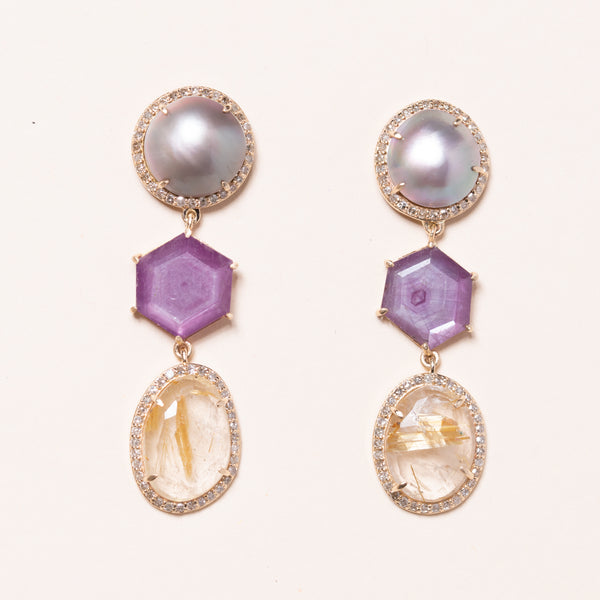Mabe Pearls and Star Ruby Earrings