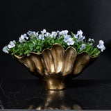 Pansies in Gold Shell Pot - Stormy Blue