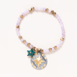 Brass & Kunzite Beads with Silver & Gold Plated Pendant & Enamel Star Pendant