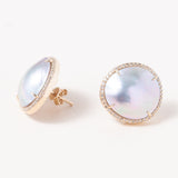Mabe Pearls, Pave Diamonds & 14k Gold Studs