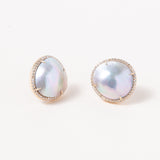 Mabe Pearls, Pave Diamonds & 14k Gold Studs