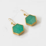 Hexagon 20 Carat Brazilian Emerald Earrings Set in 22k Gold