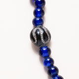 African Glass Beads, Enamel & Diamond Beads, Pave Diamond & Sapphire Bead, Sapphire /Silver Elephant Clasp with Carved Afghan Lapis Necklace