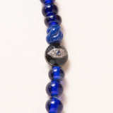 African Glass Beads, Enamel & Diamond Beads, Pave Diamond & Sapphire Bead, Sapphire /Silver Elephant Clasp with Carved Afghan Lapis Necklace