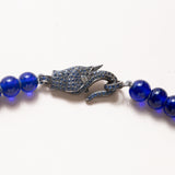 African Glass Beads, Enamel & Diamond Beads, Pave Diamond & Sapphire Bead, Sapphire /Silver Elephant Clasp with Carved Afghan Lapis Necklace