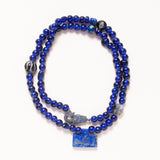 African Glass Beads, Enamel & Diamond Beads, Pave Diamond & Sapphire Bead, Sapphire /Silver Elephant Clasp with Carved Afghan Lapis Necklace