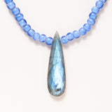 African Glass Beads, Silver Clasp & Long Labradorite Drop Necklace