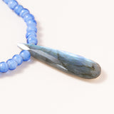 African Glass Beads, Silver Clasp & Long Labradorite Drop Necklace