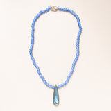 African Glass Beads, Silver Clasp & Long Labradorite Drop Necklace