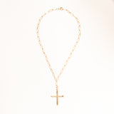 Bronze Ethiopian Cross with Elongated 18K Gold Plated Chain Over Brass