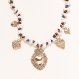 Sacred Heart Necklace with Fresh Water Pearls Bronze