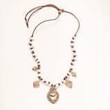Sacred Heart Necklace with Fresh Water Pearls Bronze