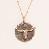 18K Gold Filled Satellite Chain with Bronze Long Horn Pendant