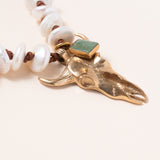 Long Horn Pearl Necklace with Turquoise