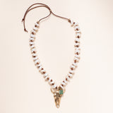 Long Horn Pearl Necklace with Turquoise