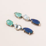 Colombian Emerald, Aquamarine, Australian Opal, Silver & 14K Gold Earrings