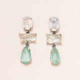 Moonstone, Green Beryl, Colombian Emerald, Silver & 14K Gold Earrings