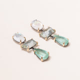 Moonstone, Green Beryl, Colombian Emerald, Silver & 14K Gold Earrings