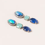 Opal with Pave Diamonds, Colombian Emeralds, Neon Kyanite, Silver & 14K Gold Earrings