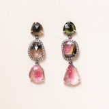 All Natural Tourmaline, Pave Diamonds, Silver & 14K Gold Earrings