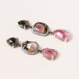 All Natural Tourmaline, Pave Diamonds, Silver & 14K Gold Earrings