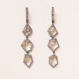Rutilated Quartz set in Silver with Pave Diamonds Earrings