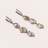 Rutilated Quartz set in Silver with Pave Diamonds Earrings