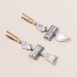 Moonstone, Pave Diamonds, Silver & 14K Gold Earrings