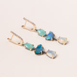 Colombian Emerald, Opal, Moonstone, Silver, 14K Gold & Pave Diamonds Earrings