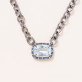 Aquamarine, Sapphire & Diamond Pave, Silver Necklace with Pave Diamond Clasp