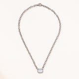 Aquamarine, Sapphire & Diamond Pave, Silver Necklace with Pave Diamond Clasp