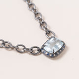 Aquamarine, Sapphire & Diamond Pave, Silver Necklace with Pave Diamond Clasp