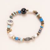 African Brass & Vinyl, Tibetan Silver, Sweet Water Pearl, Enamel and Diamond Beads