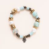 African Brass/Vinyl/Glass, Turquoise Jasper, Pearls & Silver/Diamond Hamsa