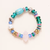 African Brass/Vinyl/Glass, Turquoise Jasper, Pearl and Rose Quartz