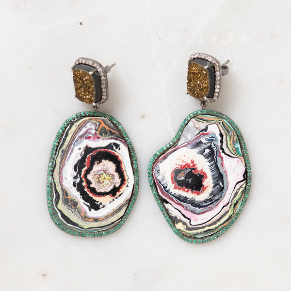 Andrew Jensdotter Paint Chip and Natural Rainbow Druzy Earrings