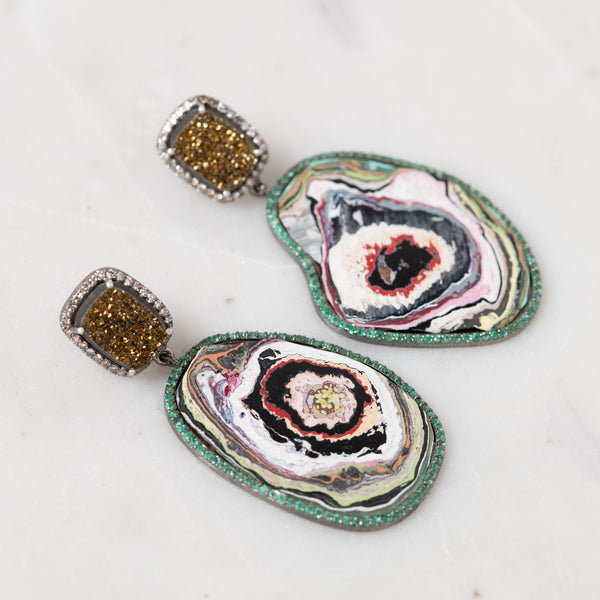Andrew Jensdotter Paint Chip and Natural Rainbow Druzy Earrings