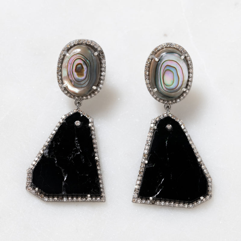 Black Tourmaline and Abalone Earrings