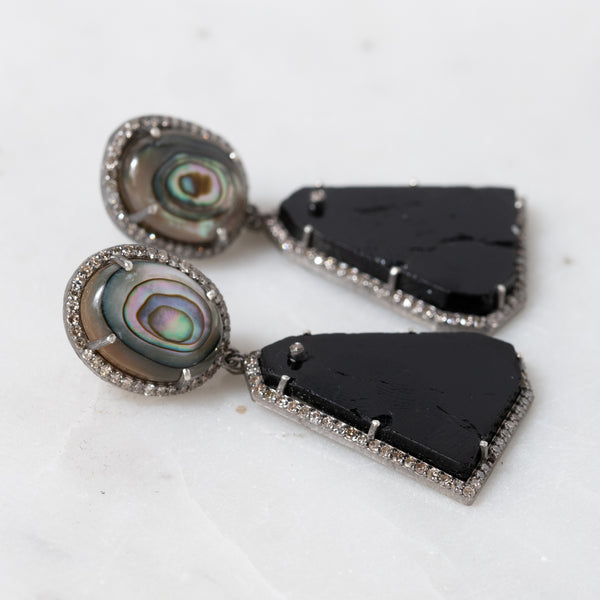 Black Tourmaline and Abalone Earrings