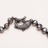 Grey Pearl with Diamond Dolphin Clasp Necklace