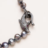 Grey Pearl with Diamond Dolphin Clasp Necklace