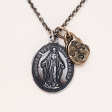 Sterling Chain Vintage Mary with a Bronze Gothic Cross Pendant