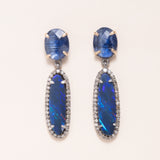 Kyanite, Australian Opal, Silver, 14K Gold & Diamond Pave Earrings