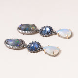 Black Opal, Kyanite, Ethiopoan Opal, Silver, 14K Gold & Sapphire Pave Earrings